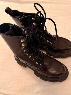 Aldo Black Patent Platform Combat Boots